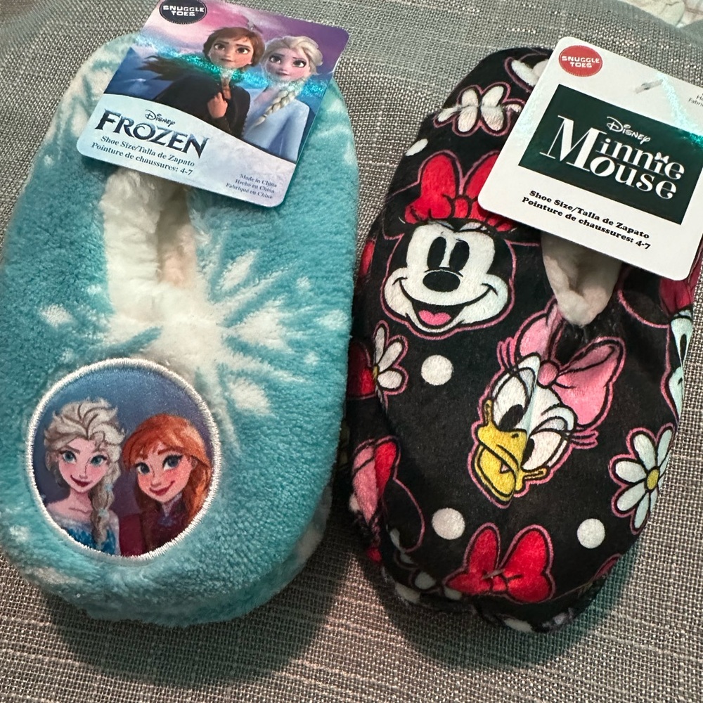 Girls Disney Snuggle Toe Slipper Socks, Size 4-7 (Set of 2)